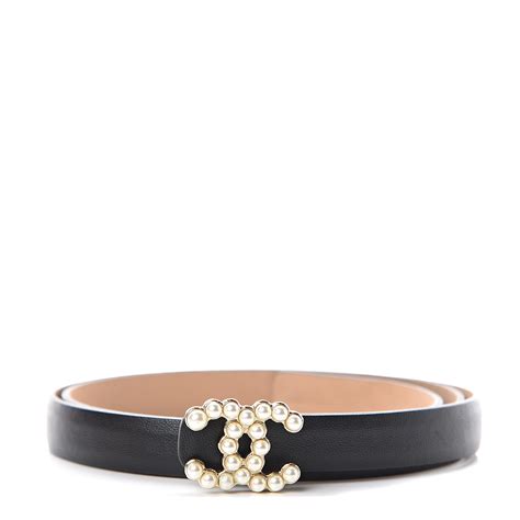 CHANEL Calfskin Pearl CC Belt 75 30 Black 